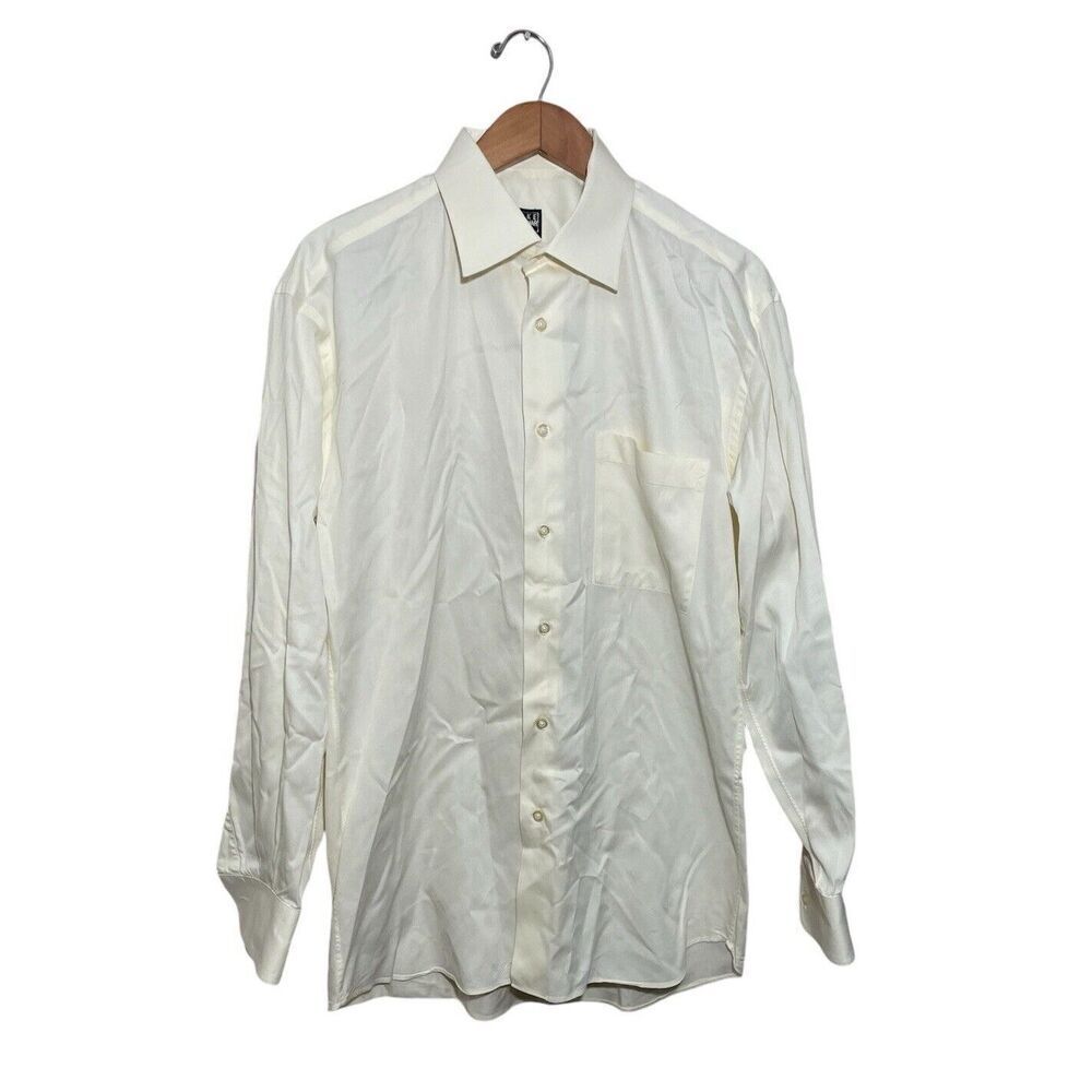 Ike Behar Men's Long Sleeve Light Yellow Dress Shirt Size 16 34 French Cuffs